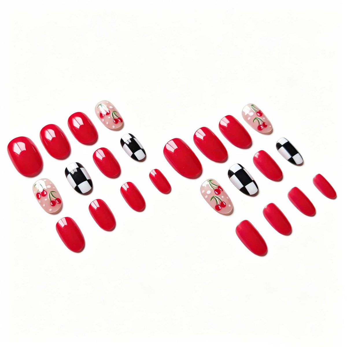 Kreatives Cherry- und Karierter Nagelkunst-Set
