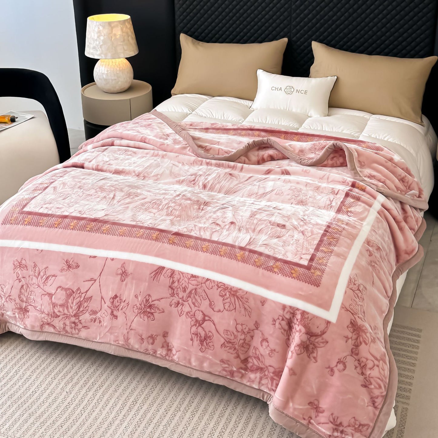 Blumengemusterte Fleece-Wurfdecke Brehn