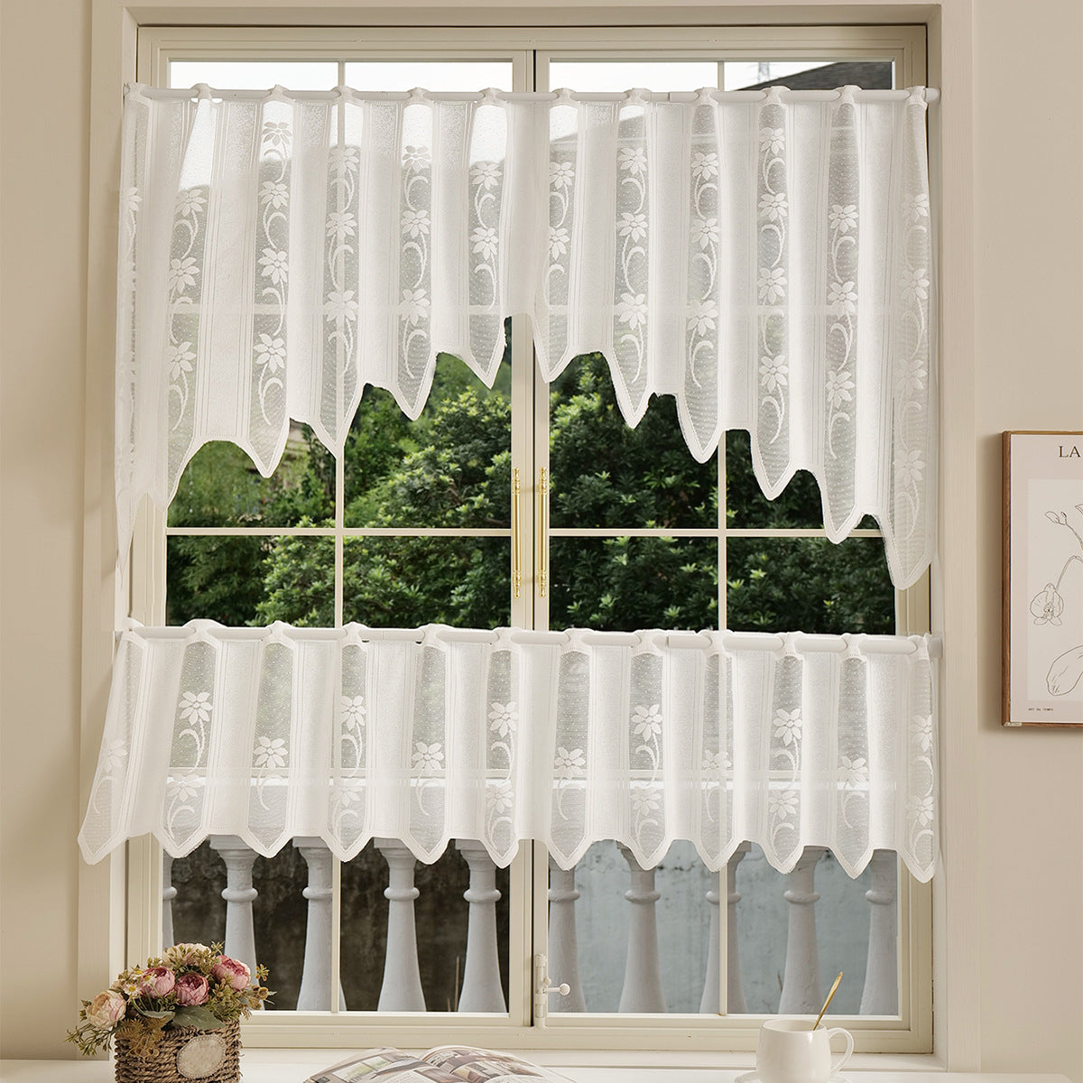 Elegante florale Spitzenfenster Vorhang Set
