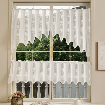 Elegante florale Spitzenfenster Vorhang Set