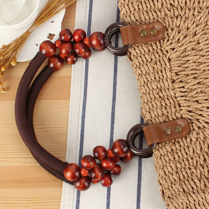 Handtasche mit Dekorativen Holzperlen und Natürlichem Geflecht Brehn