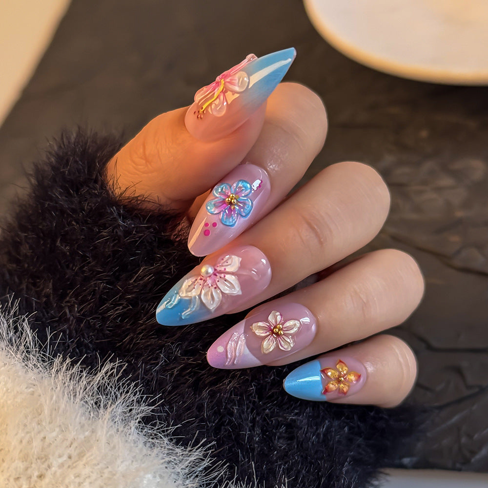 Künstlerisches blumenmusteriertes Press-On-Nagelset Brehn