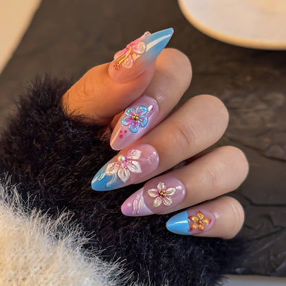 Künstlerisches blumenmusteriertes Press-On-Nagelset Brehn