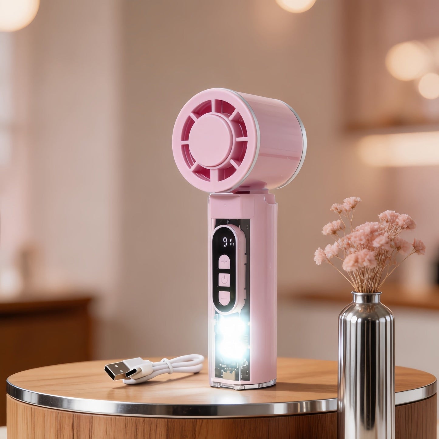 Frauen Tragbarer Mini Ventilator mit Digitalanzeige und LED-Beleuchtung Brehn