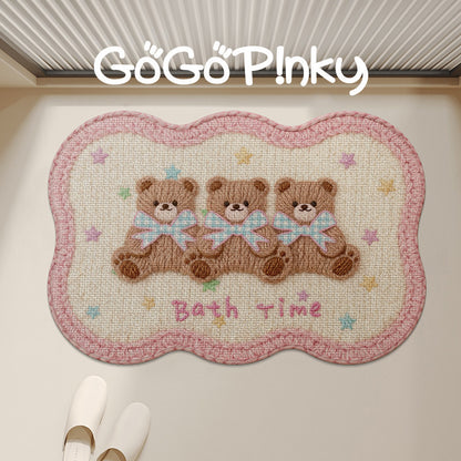 Plush Embroidered Teddy Chenille Non-Slip Bath Mat