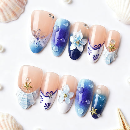 Künstlerisches florales Muster Press-On Nagelkunst Set Brehn