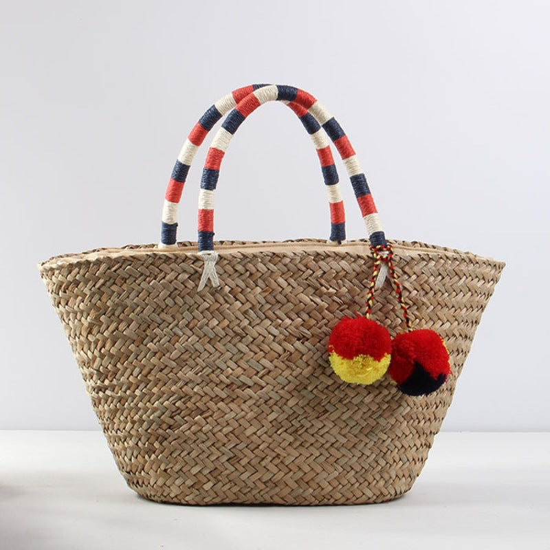 Geflochtene Strandtasche mit Dekorativen Pompons Brehn