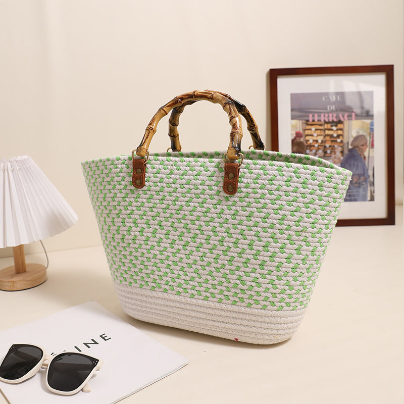 Eleganter Bast Shopper mit Bambusgriffen Brehn