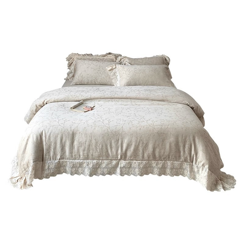 Romantisches mit Spitzenbesatz versehenes Jacquard-Bettbezug-Set