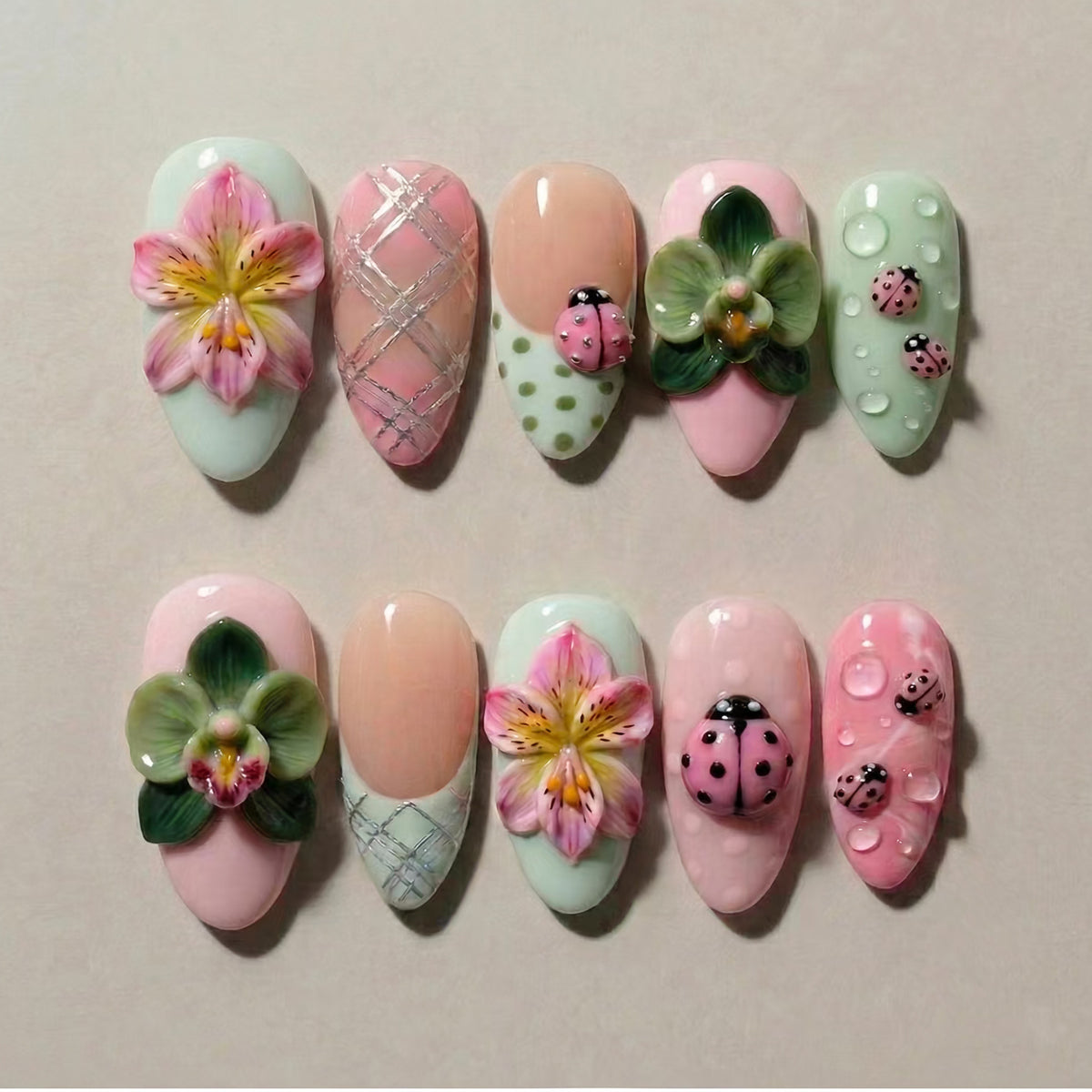 Floral 3D Press-On Nagelkunst Set Brehn