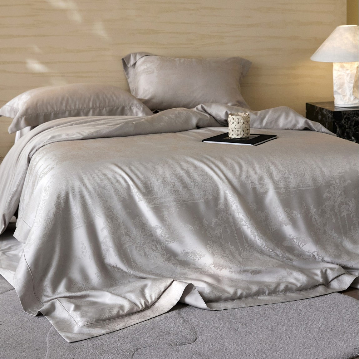 Luxus Jacquard Blattmuster Sateen Bettwäsche-Set mit verdezippertem Reißverschluss