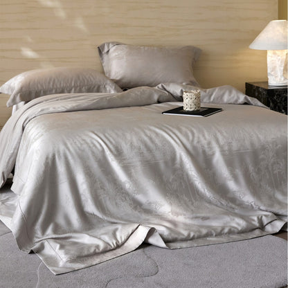 Luxus Jacquard Blattmuster Sateen Bettwäsche-Set mit verdezippertem Reißverschluss
