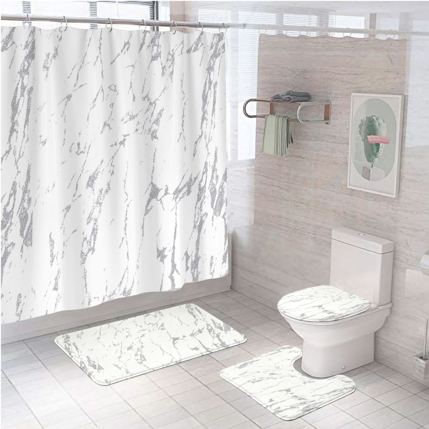 Elegantes Marmor-Muster Badezimmermatten-Set Brehn