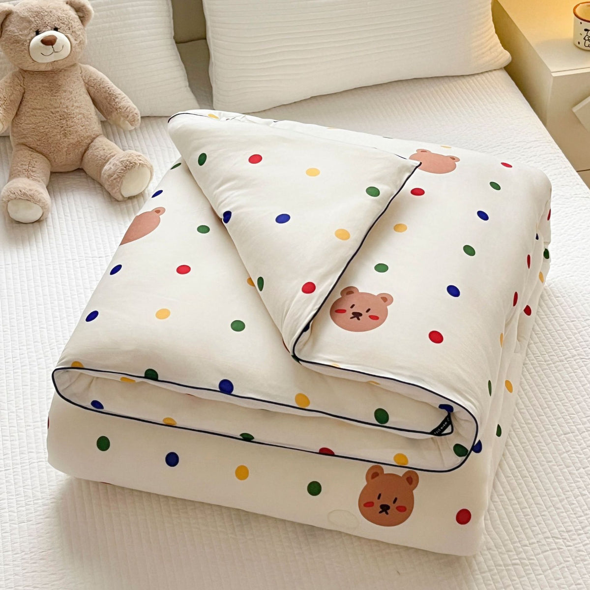Kinder-Bettwäscheset mit niedlichen Tiermotiven und gesteppter Decke