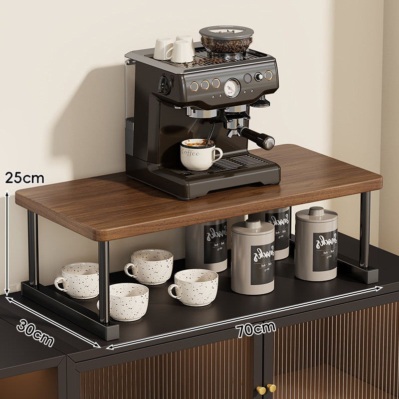 Zwei-Ebenen-Thekenkaffee-Station-Regalaufsatz mit Walnuß-Top und Metallrahmen