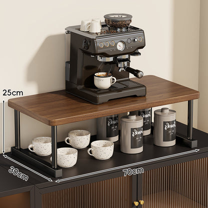 Zwei-Ebenen-Thekenkaffee-Station-Regalaufsatz mit Walnuß-Top und Metallrahmen