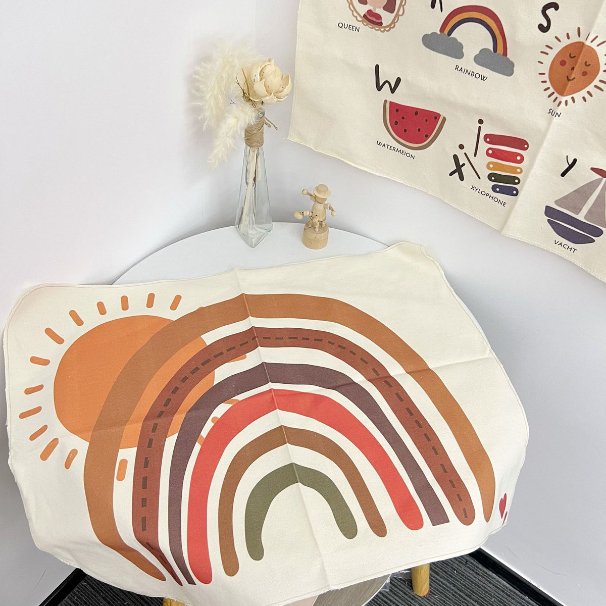 Retro Boho Regenbogen Baumwolle Wandteppich mit Sonnenmotiv