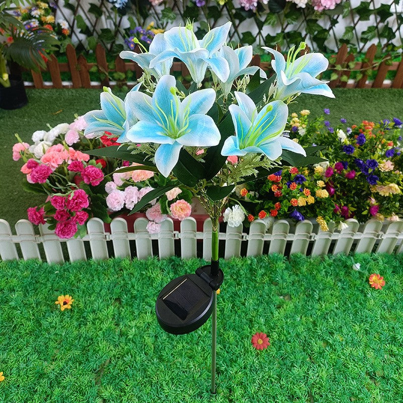 Solar LED-Lilie Gartensteckerlicht mit integrierter Feenlichterkette und lebensechten Seidenblüten Brehn