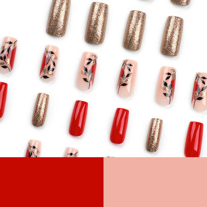 Kunstvolle Gel-Nägel mit elegantem Floral-Design und Glitzerakzenten Brehn