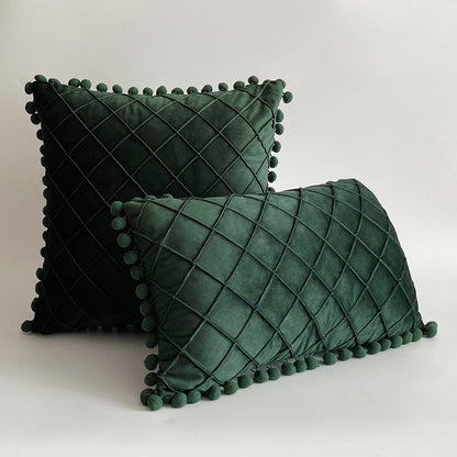 Dekorativer Samt Pom-Pom Gitter-Tufted Wurfkissenbezug