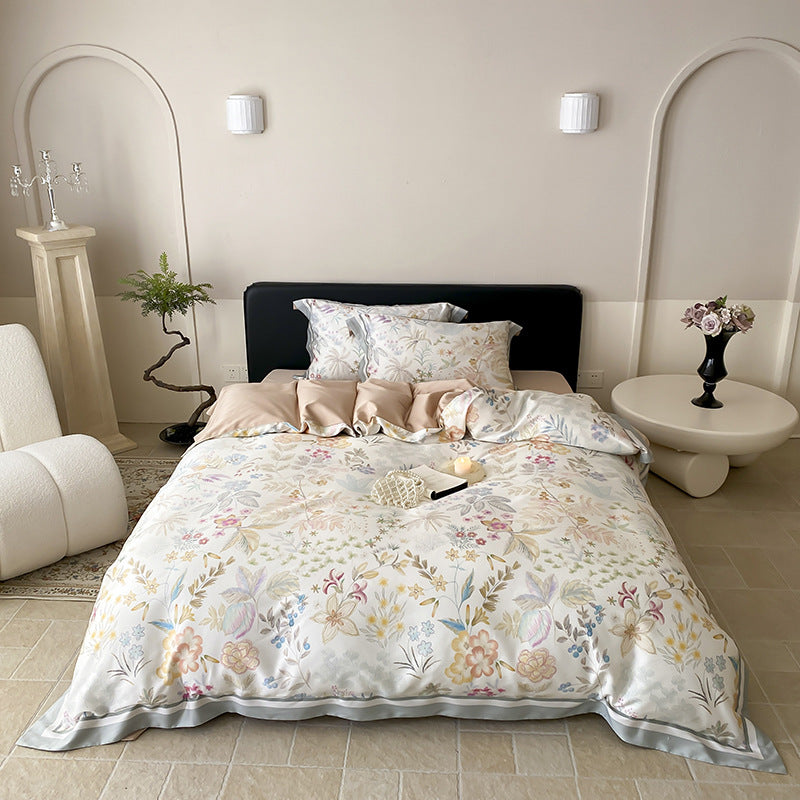 Botanisches Baumwollsatin Bettbezugset mit luxuriösem Satinrand & wendem Design