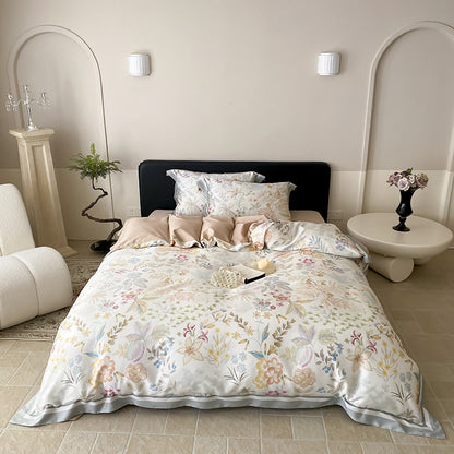 Botanisches Baumwollsatin Bettbezugset mit luxuriösem Satinrand & wendem Design