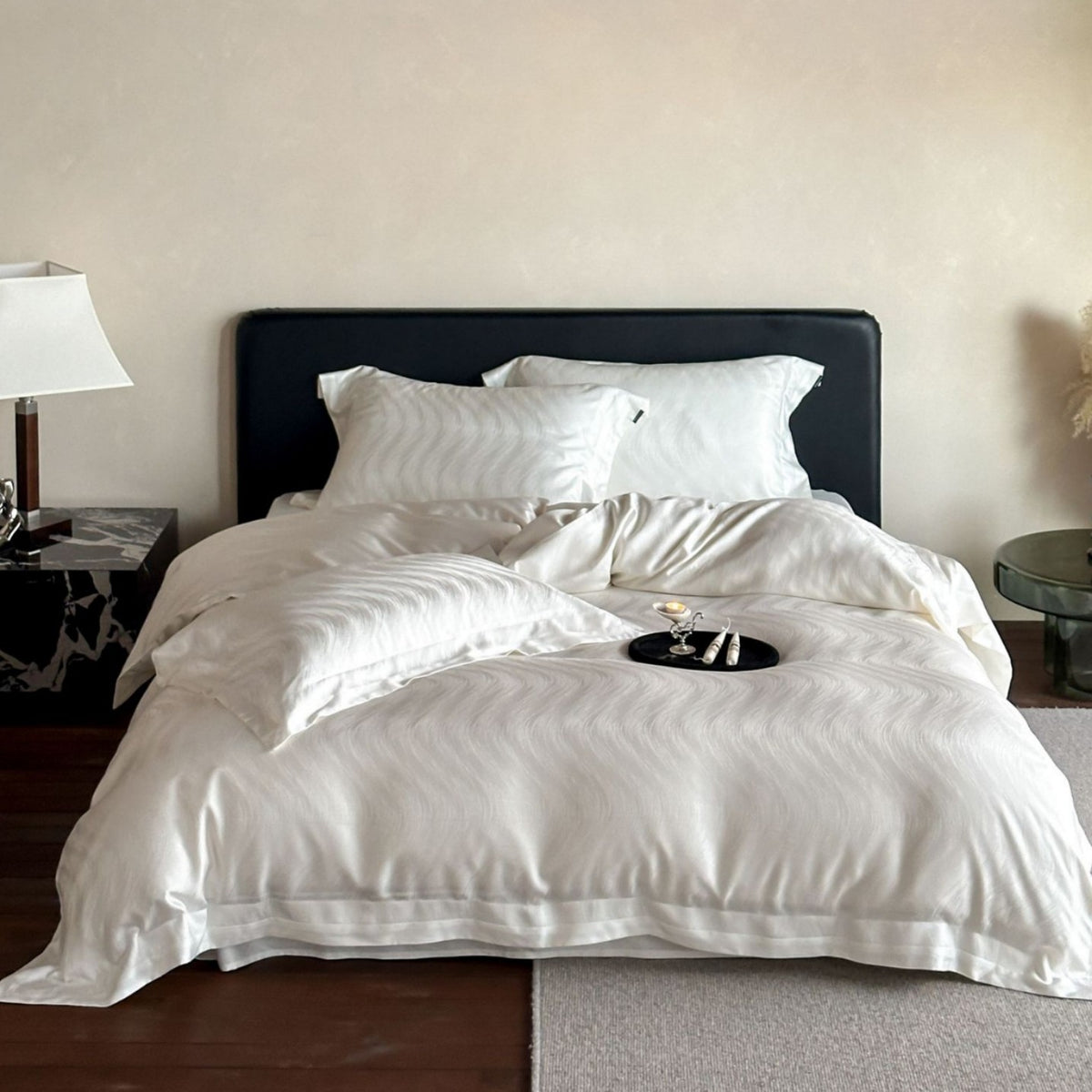 Seidensatin Jacquard Bettbezug Set mit Umschlag Kopfkissenbezügen