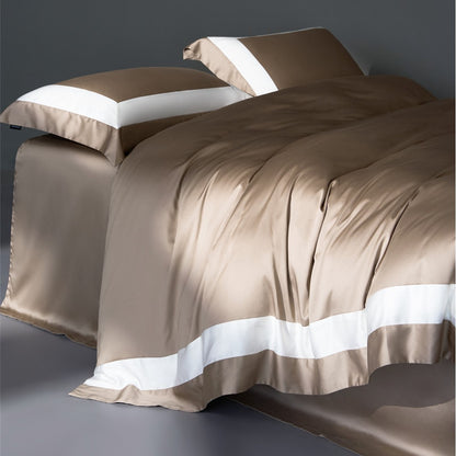 Luxuriöses Satin Bettbezug Set mit kontrastiertem Rand und Kissenbezügen
