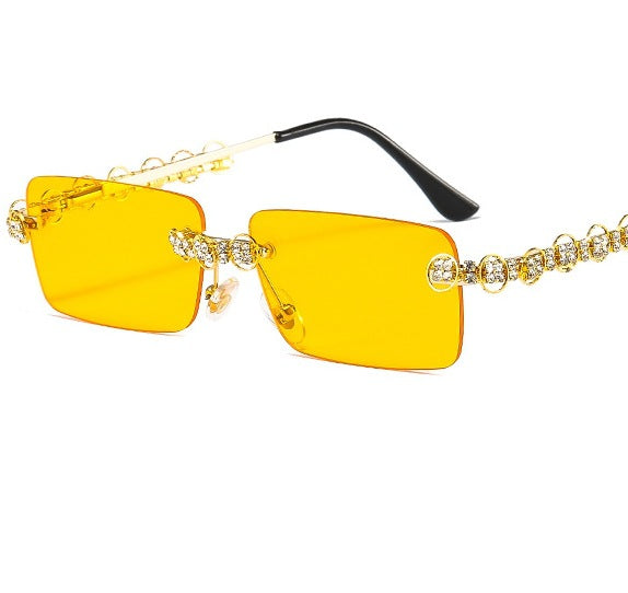 Damen Designer-Sonnenbrille mit funkelndem Rahmen und rechteckigem Glas Brehn