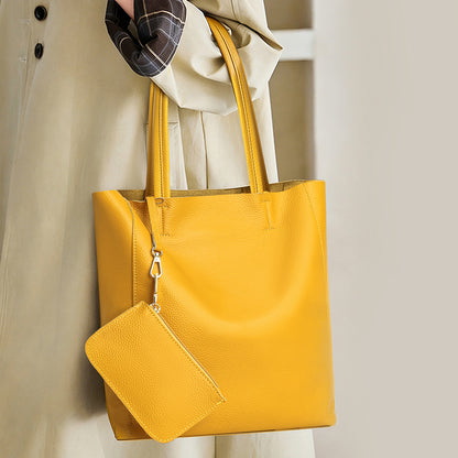 Minimalistische Offene-Tops Hohe Genarbte Leder Tote mit Abnehmbarer Tasche