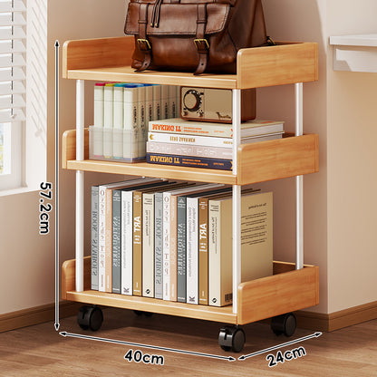 Minimalistische solide Holz-Zwei-Ebenen-Schreibtischbuchregal mit Metallstützstäben