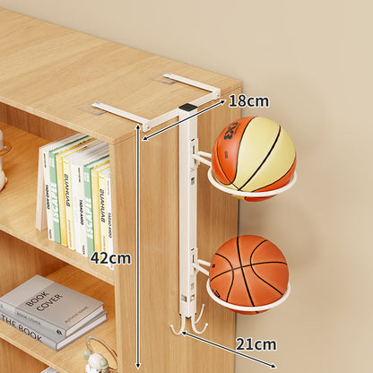 Multi-Ball Vertikaler Über-Regal Sportball Organizer mit kreisförmigen Halterungen und Hakenaufbewahrung