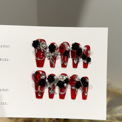 Glamouröses, blumenmotiviertes Press-On-Nagel-Set