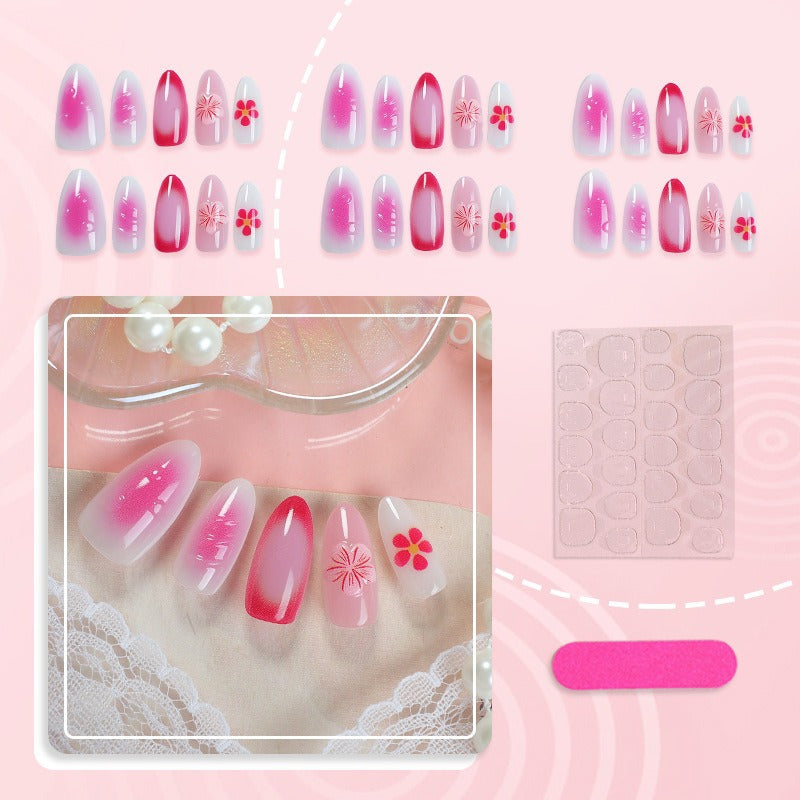 Blumenverzierte Press-On Nagelset