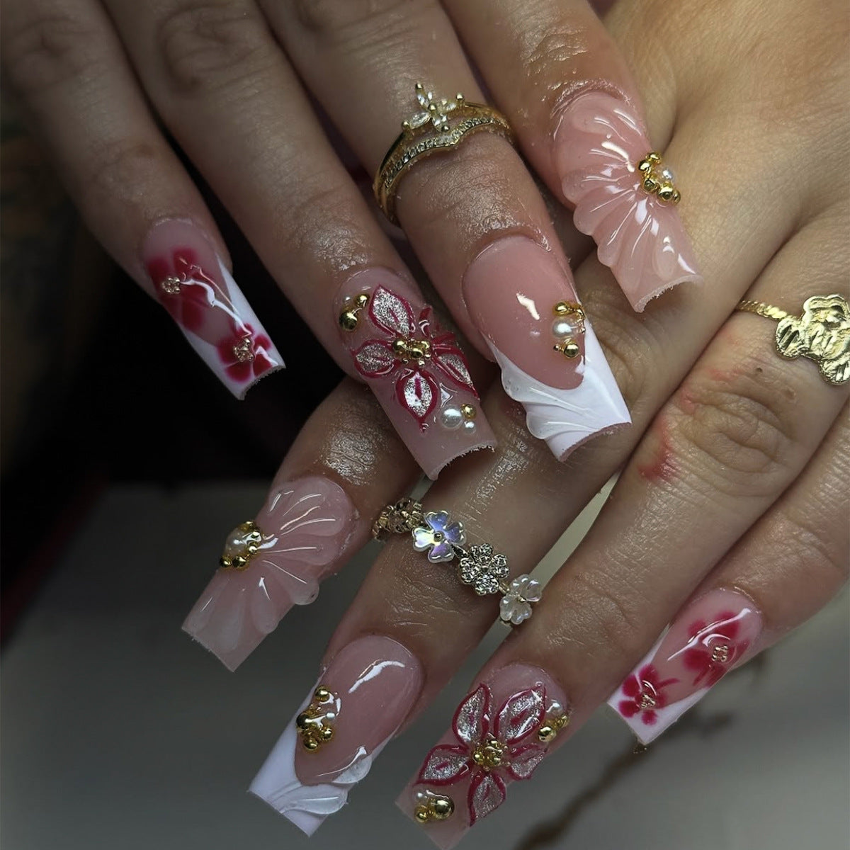 Elegante Florale Acryl Nagelkunst Brehn