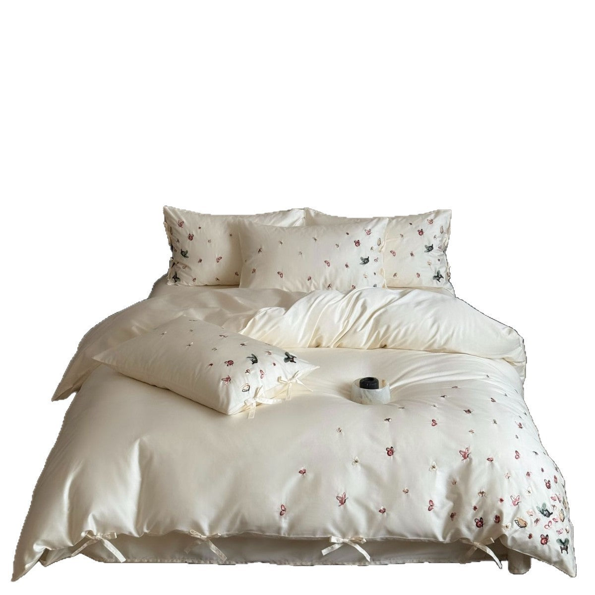 Bestickte Schmetterling Baumwollsatin Bettbezug Set
