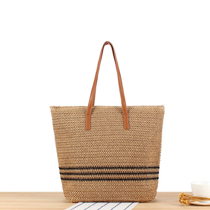 Stilvolle Strandtasche Aus Natürlichem Geflecht mit Ledergriffen Brehn