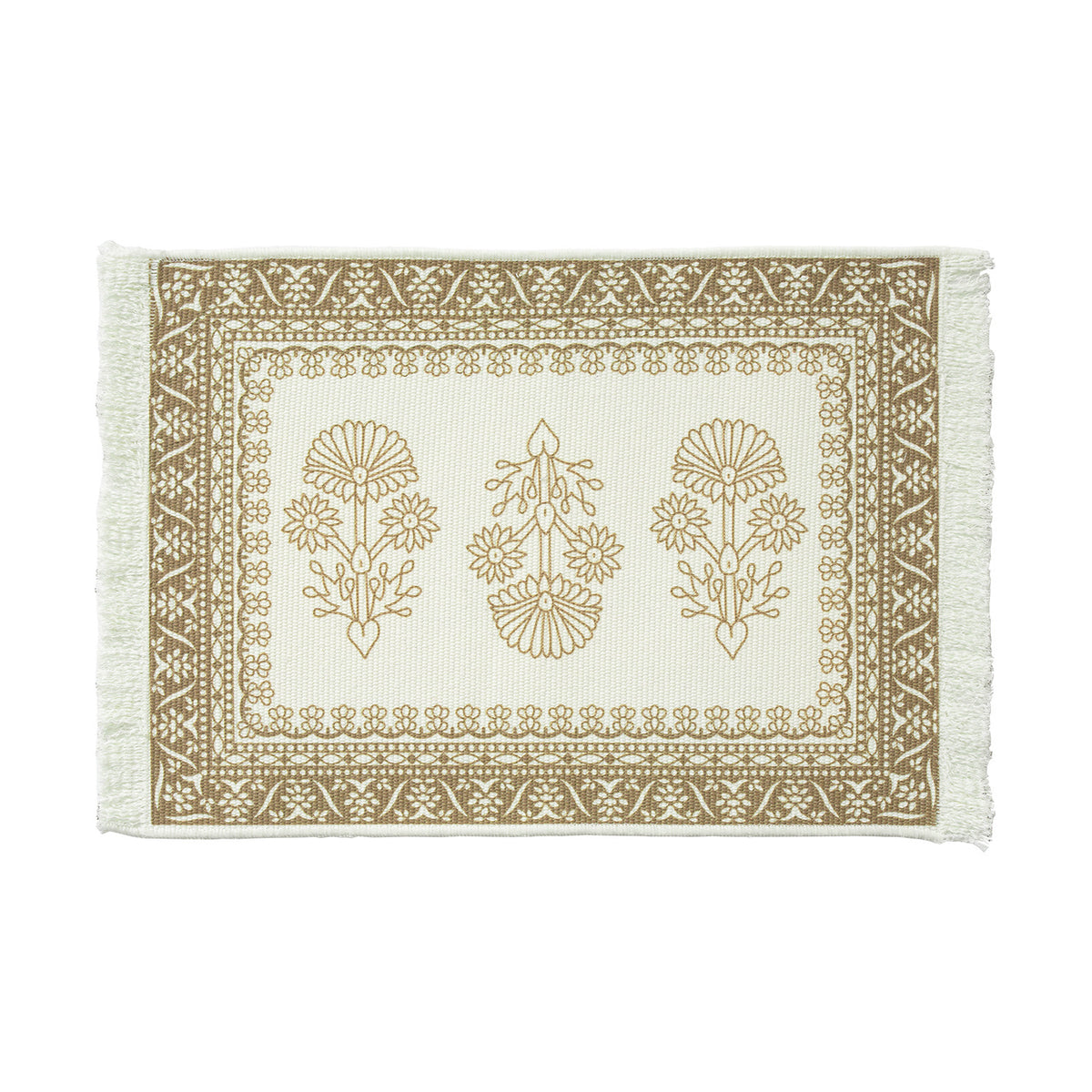 Rechteckiger Dekorativer Vintage-Teppich mit floraler webstruktur und Fransen Brehn