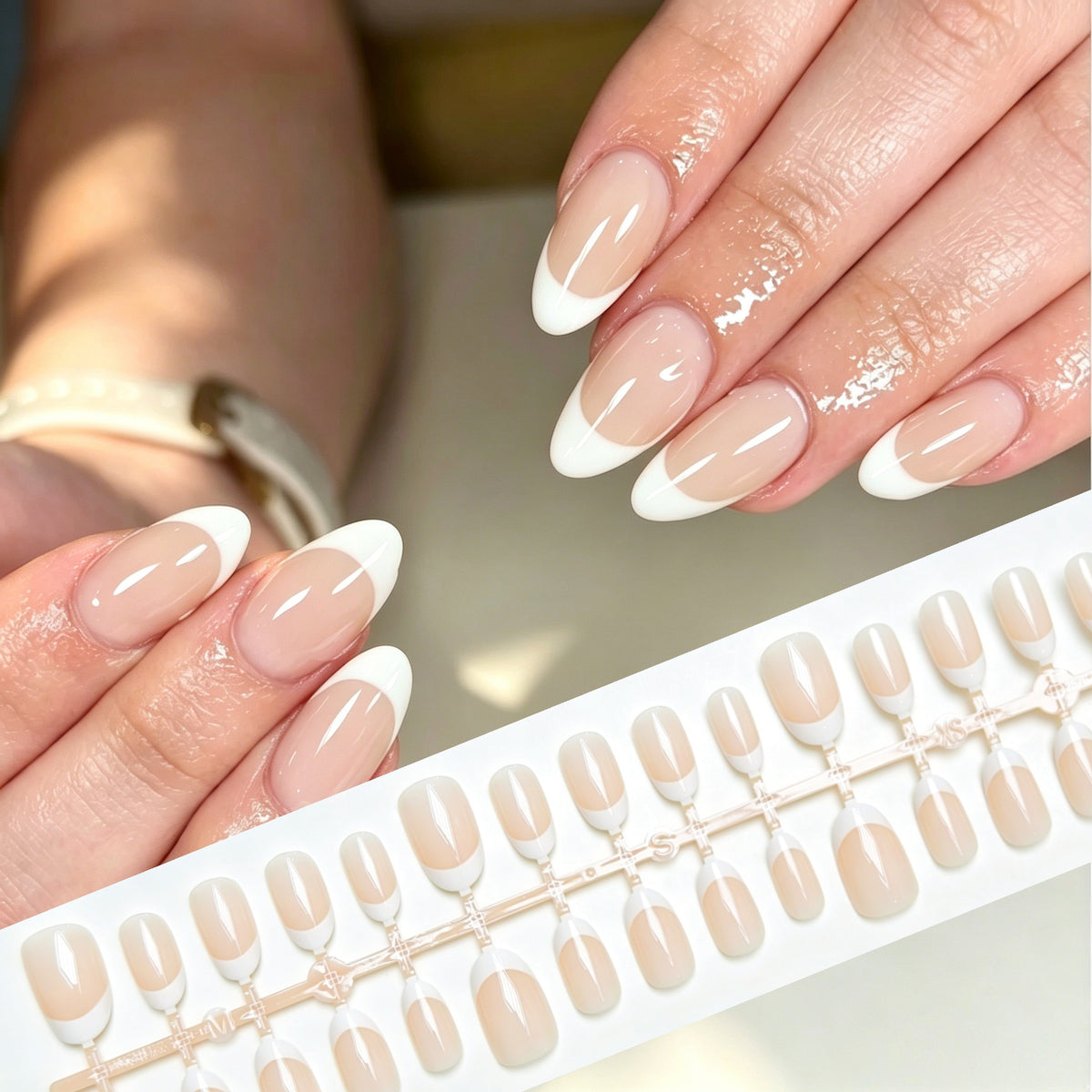 Glänzende French Tip Press-On Nägel