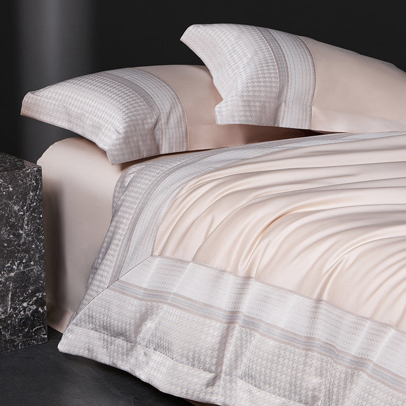 Luxuriöses Baumwoll-Satin Bettwäsche-Set mit Hahnentrittmuster-Jacquardbordüre