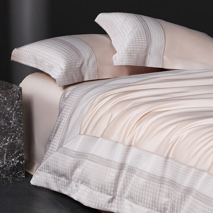 Luxuriöses Baumwoll-Satin Bettwäsche-Set mit Hahnentrittmuster-Jacquardbordüre