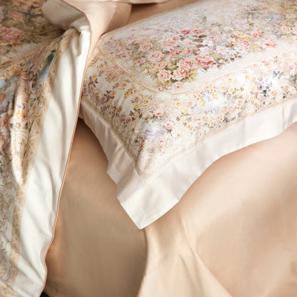 Blumen Satin-Feel Bettdeckenbezug-Set mit Oxford-Kissenbezügen
