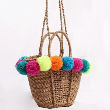 Damen Strandtasche mit bunten Pompons Brehn
