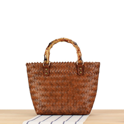 Elegante Basttasche mit Bambusgriffen Brehn