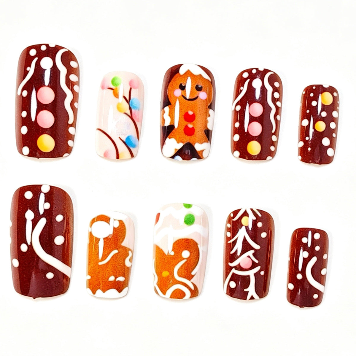 Festliche Lebkuchen-Themen Press-On Nagelkunst Brehn