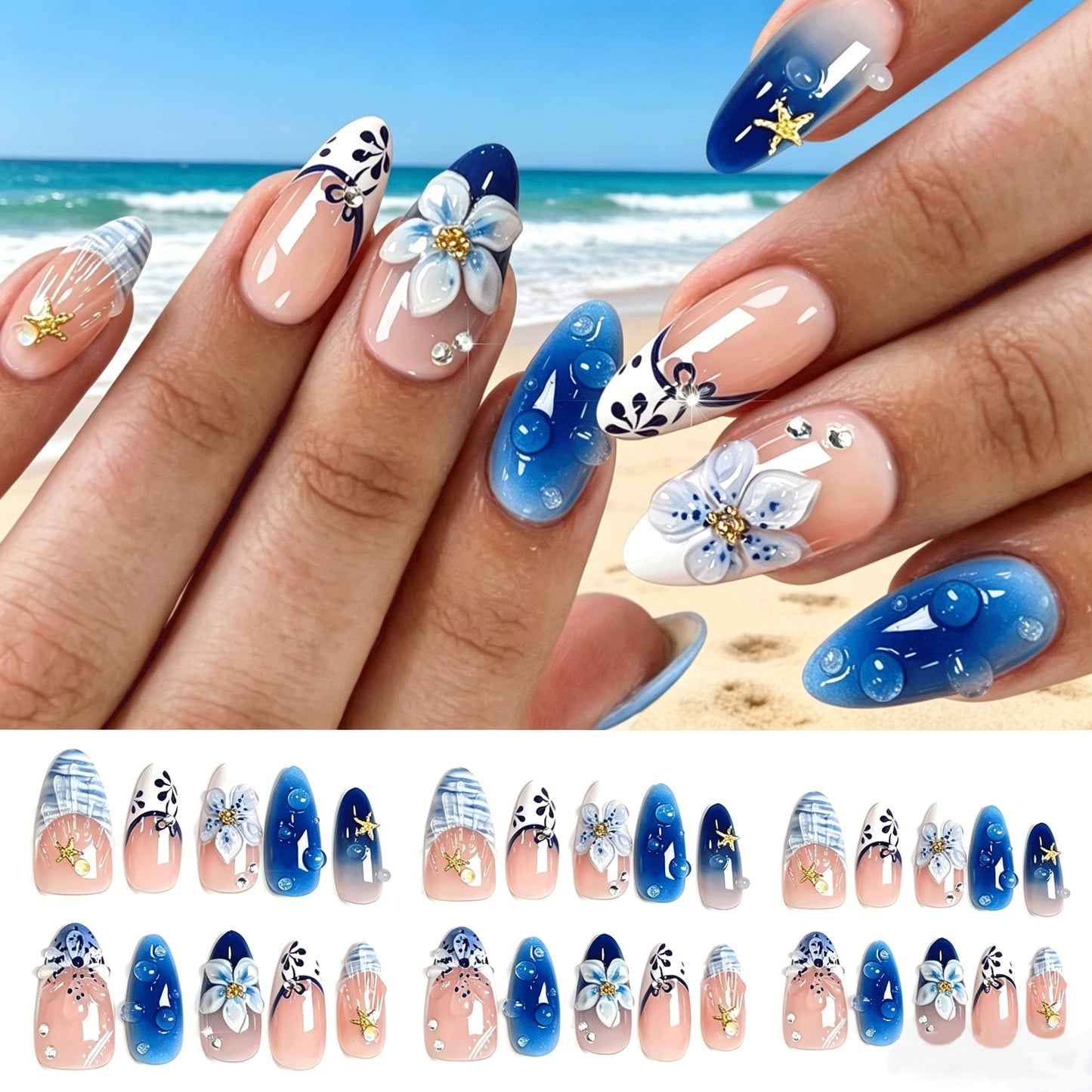 Künstlerisches florales Press-On-Nagelset Brehn