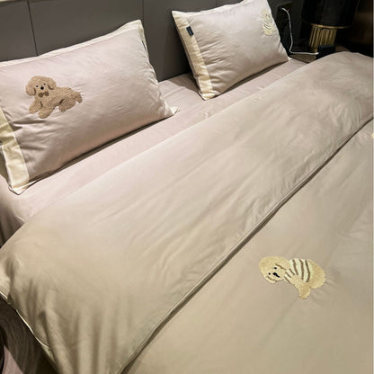 Gesticktes Plüsch Teddy Satin Bettbezug Set mit Kissenbezügen