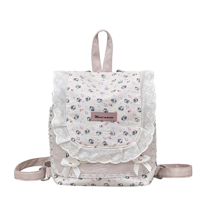Blumenmuster Rucksack mit Spitzenbesatz