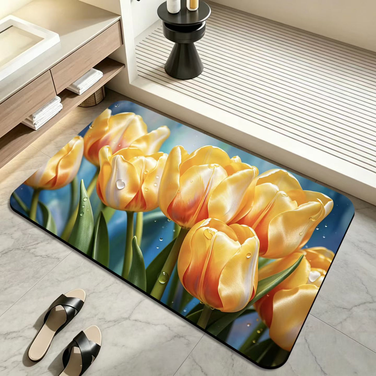 Blumenmotiv Badezimmermatte