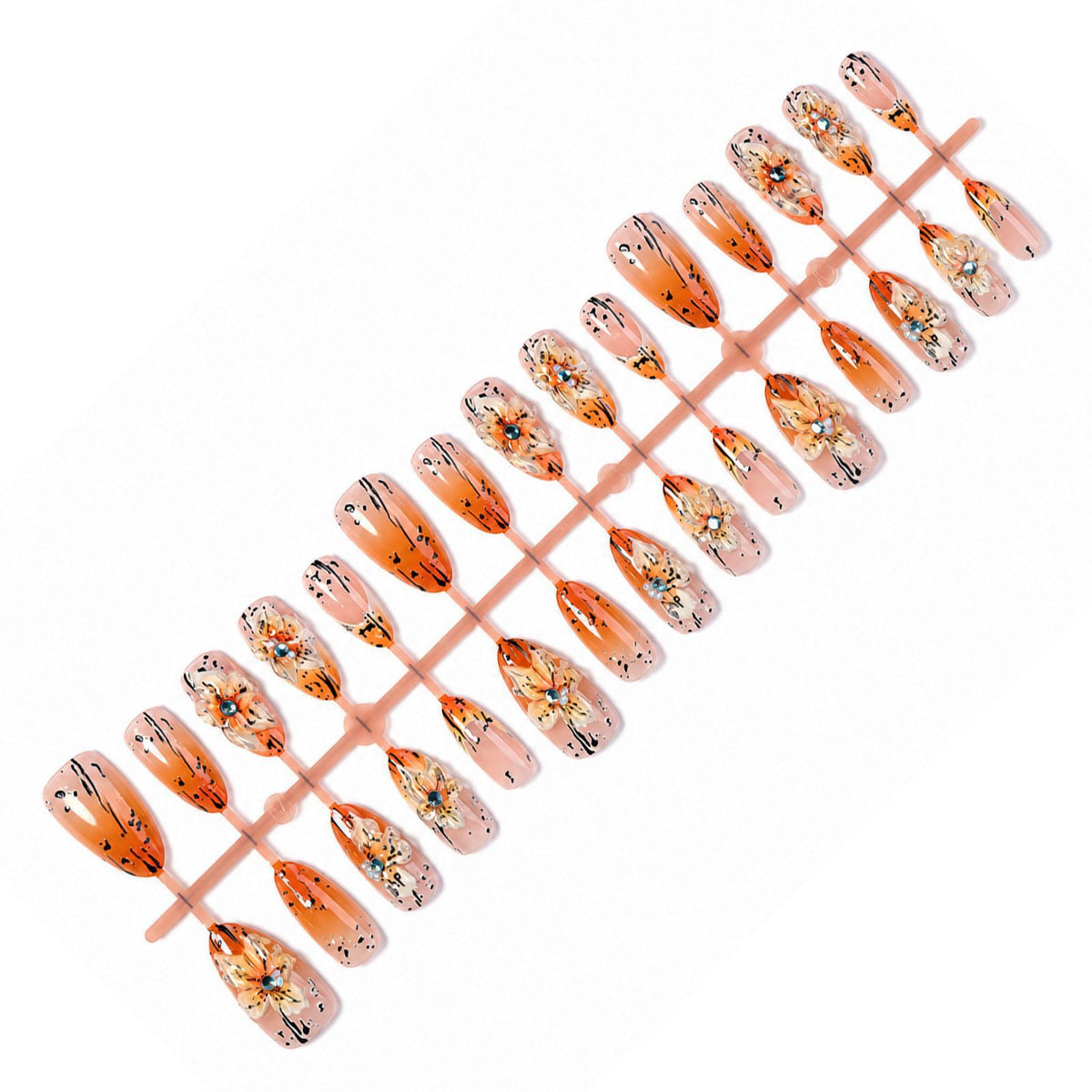 Kunstnagelset mit eleganten floralem Design und raffinierten Glitzerelementen Brehn